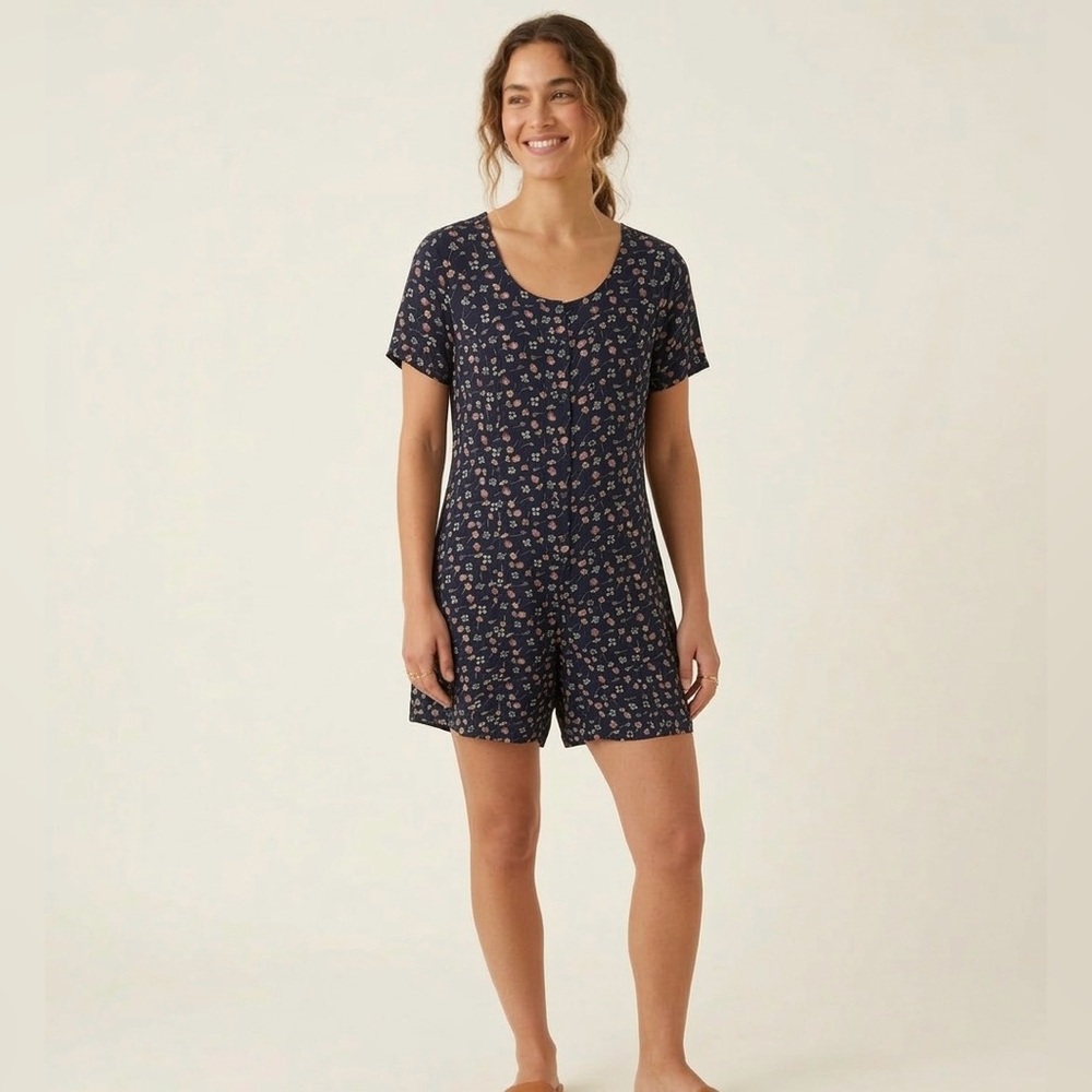 Encore Navy Floral Short Sleeve Romper